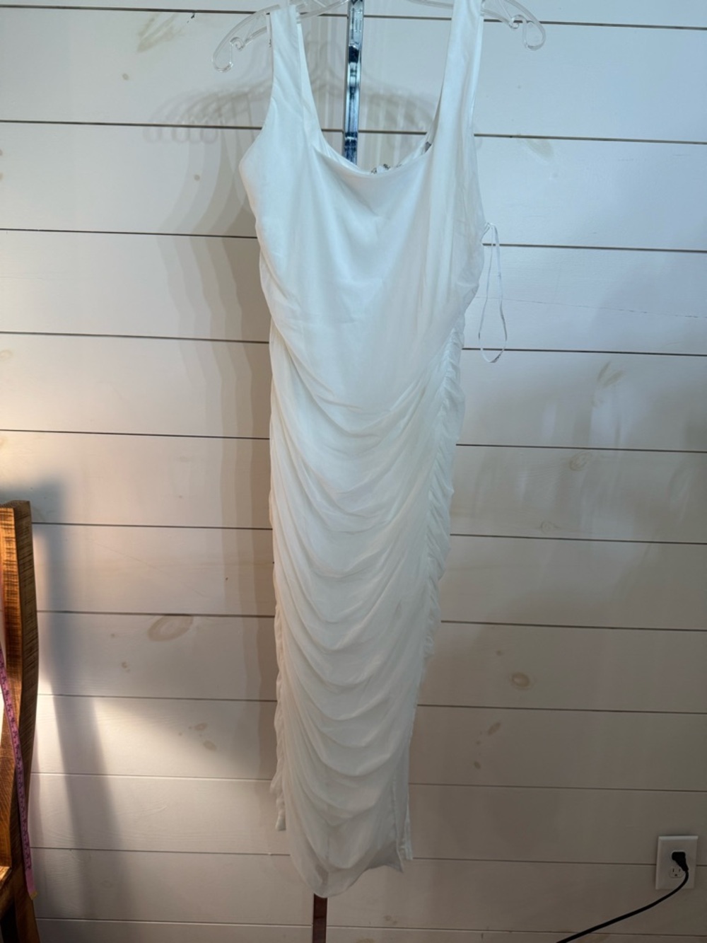 Lulu's White Ruched Scoop Neck Maxi Dress